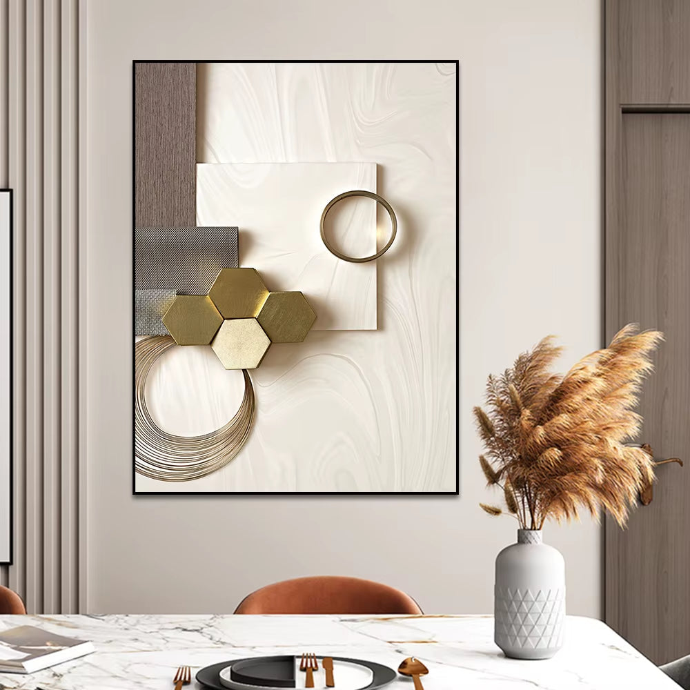 3PCS Frameless Abstract Beige and Gold Geometric Poster Modern Wall Art Pictures Minimalist Canvas Painting for Living Room Home