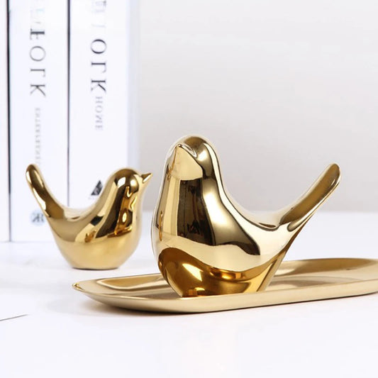 Bird Figurine 4 Sizes Nordic Ceramic Gold Animal Statue Jewelry Home Decoration Living Room Table Decoration Sculpture Ornament